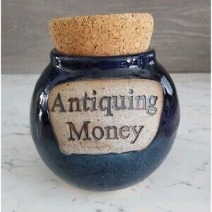 Tumbleweed Pottery Blue Ceramic Handcrafted "Antiquing Money" Jar With Cork